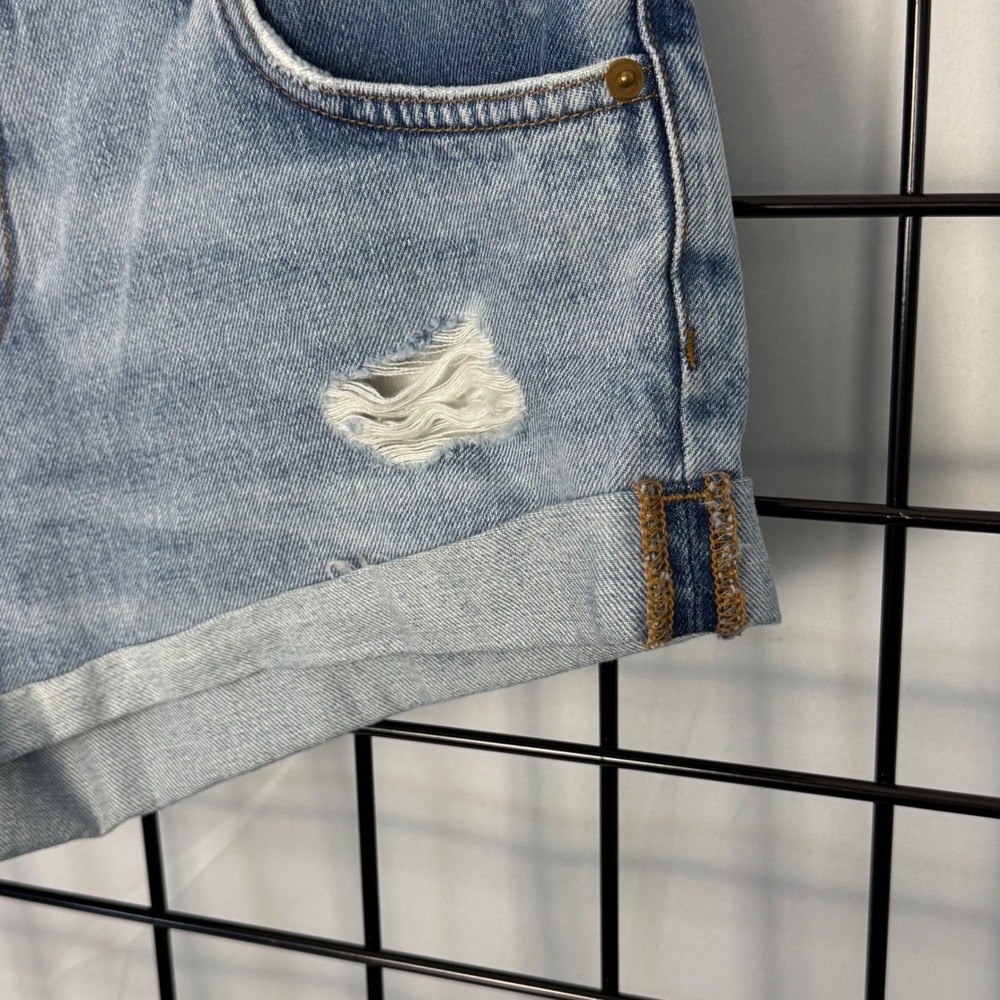 Aviator Nation Denim Shorts Women 28 Light Blue Rainbow Distressed Cuffed Beach - Picture 9 of 11